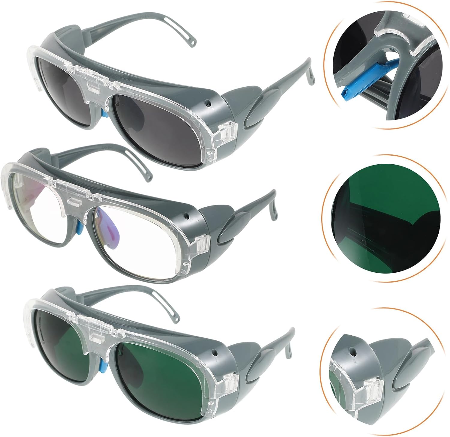 Welding Safety Goggles Set with Black Gray and Welding Lenses Impact-resistant Protective Gear for Dust and Splash Multipurpose Eye Protection
