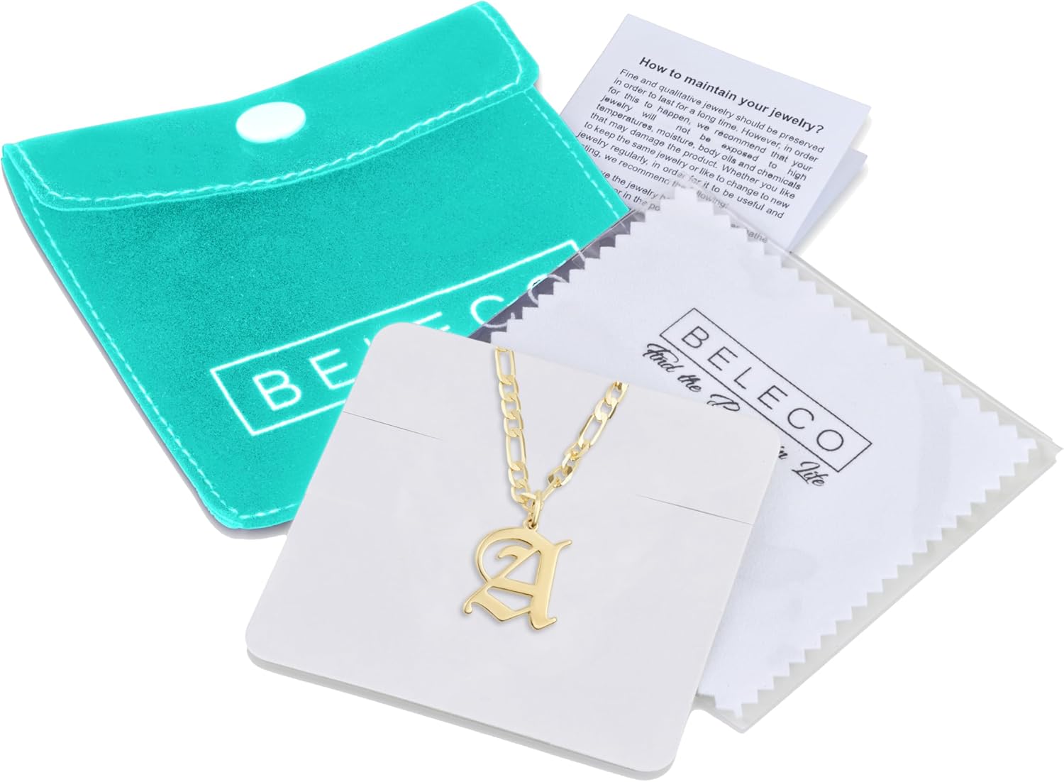 Beleco 14k Gold Plated Initial Pendant Necklace for Women – A-Z Letter Necklace with Figaro Chain, Old English Personalized Gold Alphabet Charm Jewelry - Image 7