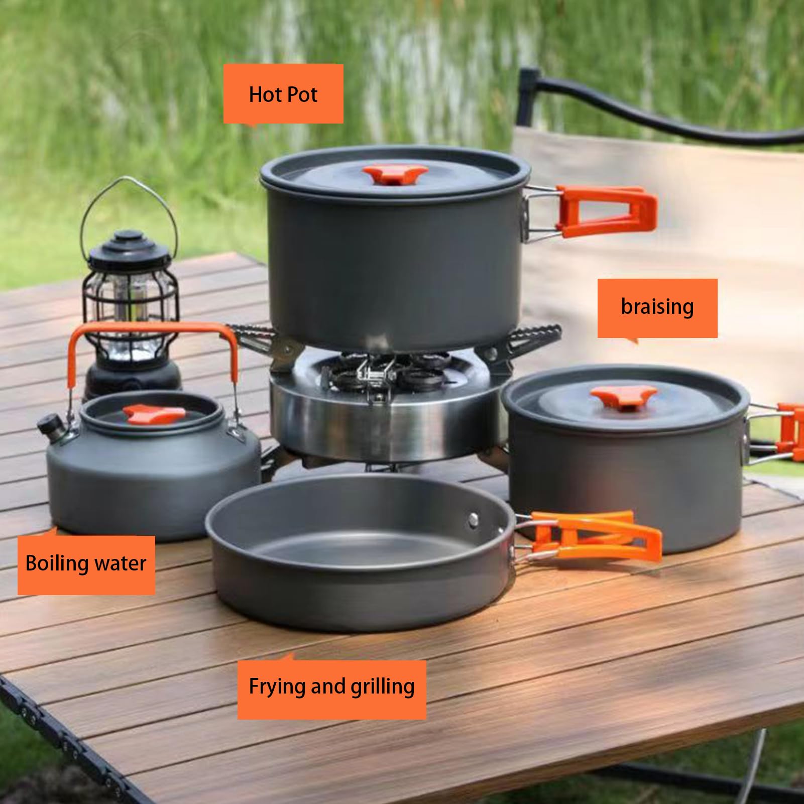Set da cucina per il campeggio,Batteria di pentole all'aperto pieghevole e portatile di qualità alimentare,Kit da cucina campeggio - per escursionismo viaggio trekking zaino avventura picnic