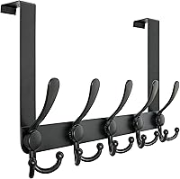Dseap SimpleStrong Over Door Hook 2.0 - Upgraded Heavy-Duty Stainless Steel 5-Tri-Hook Hanger Rack, Easy Assembly, Black