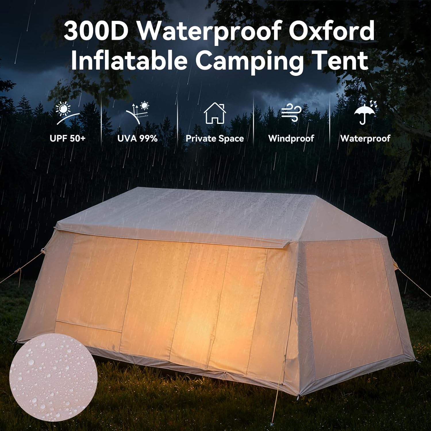 Inflatable Blow Up Tents for Camping,Waterproof Oxford Hot Tent with Manual Pump,Spacious Easy Setup Inflatable Camping Air Tent for Family Glamping 4/6/8/10/12 People