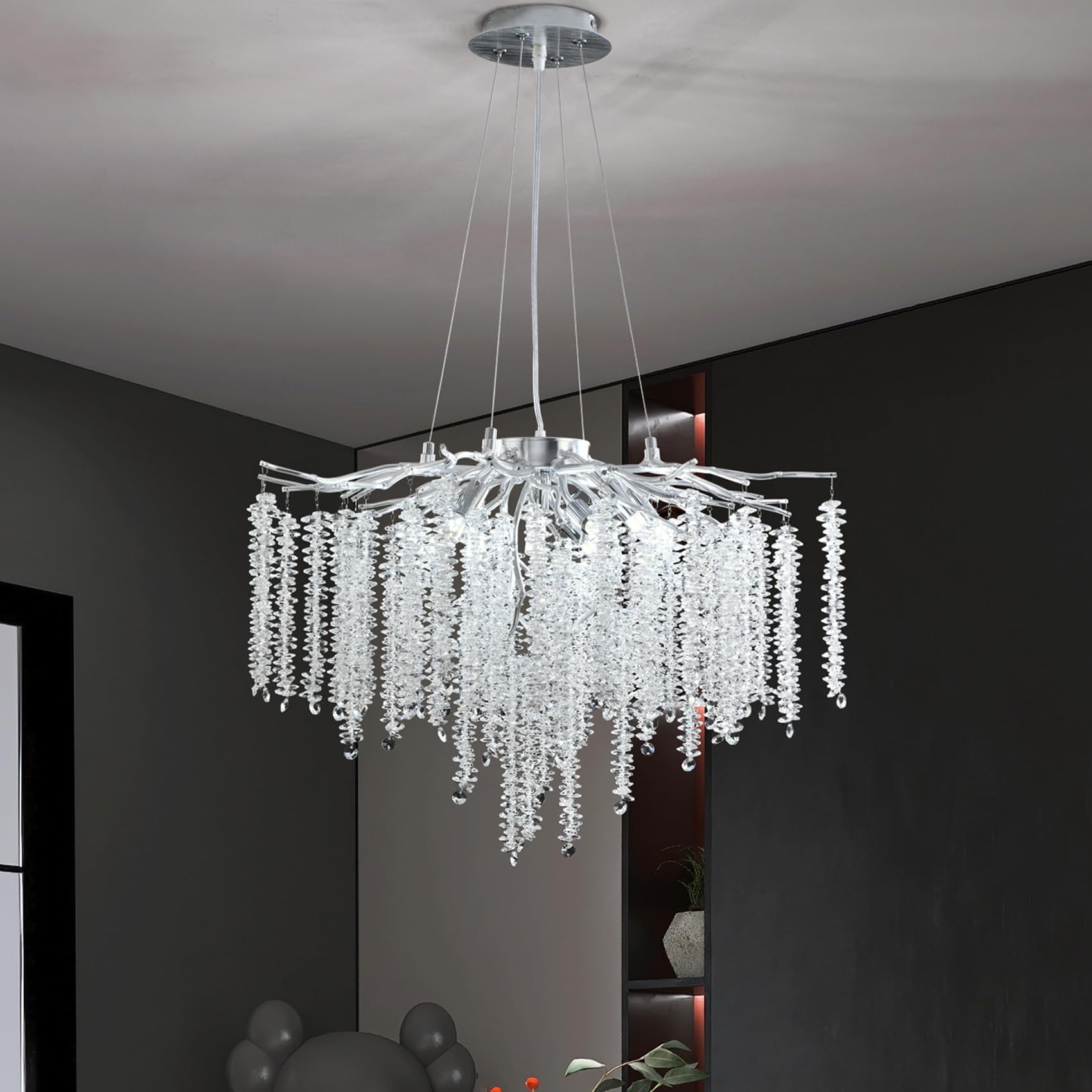 kvtinmty Large Crystal Chandeliers for Dining Room, 40" Round Sliver
