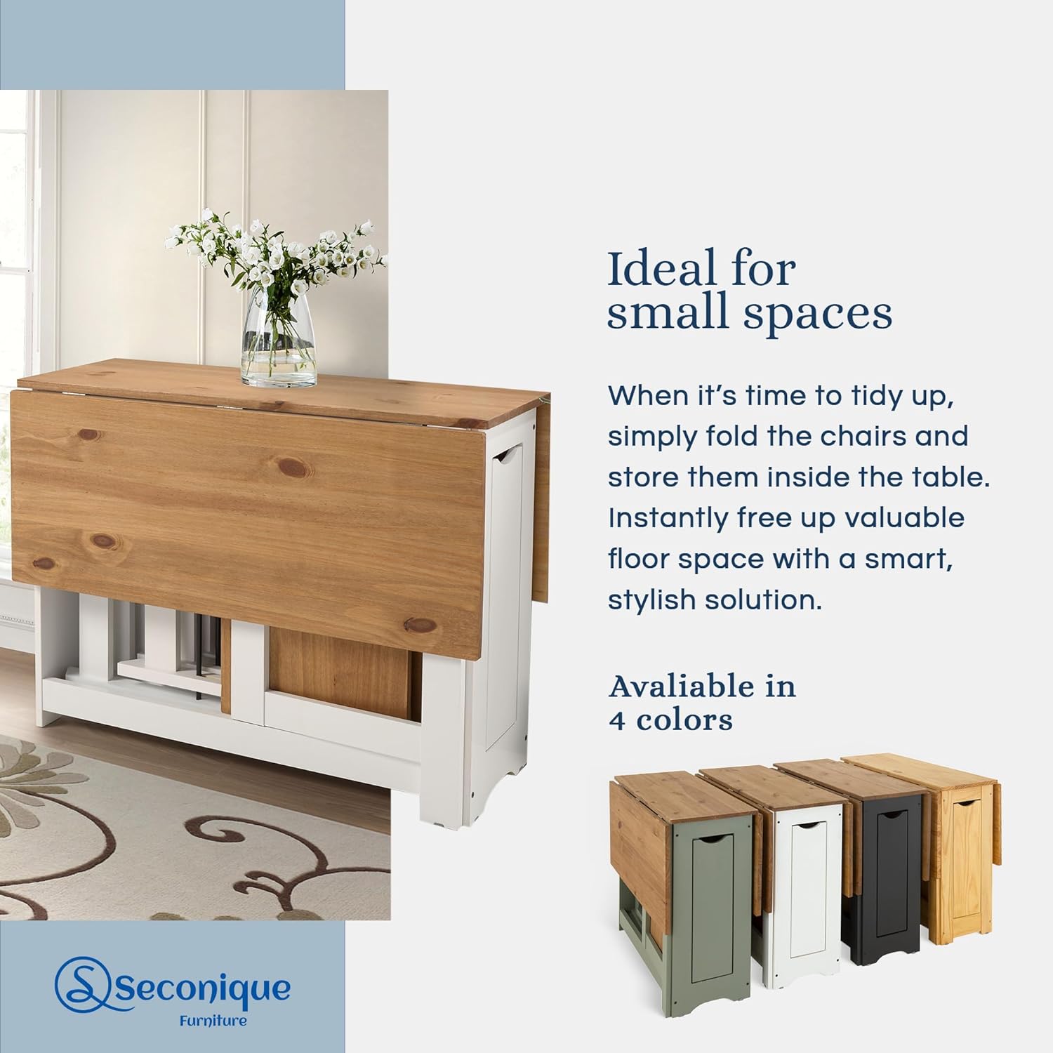 Santos Butterfly Dining Set – 4 Assembled Foldable Chairs + 1 Folding Table – Space-Saving Table with Nesting Chairs - Compact and Easy to Assemble - White & Rustic Pine Wood White/Brown image 5 of 8 B0DL711DY3