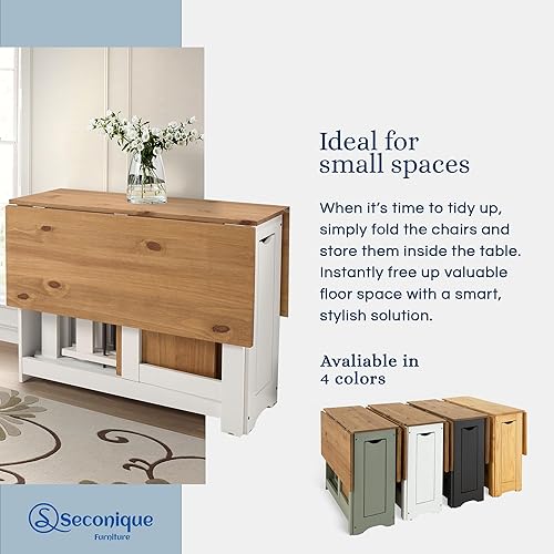 Miniatura 5 de Drop Leaf - Juego de 5 mesas plegables con parte superior de madera de pino maciza, ahorro de espacio para sala de estar, cocina y oficina en 4