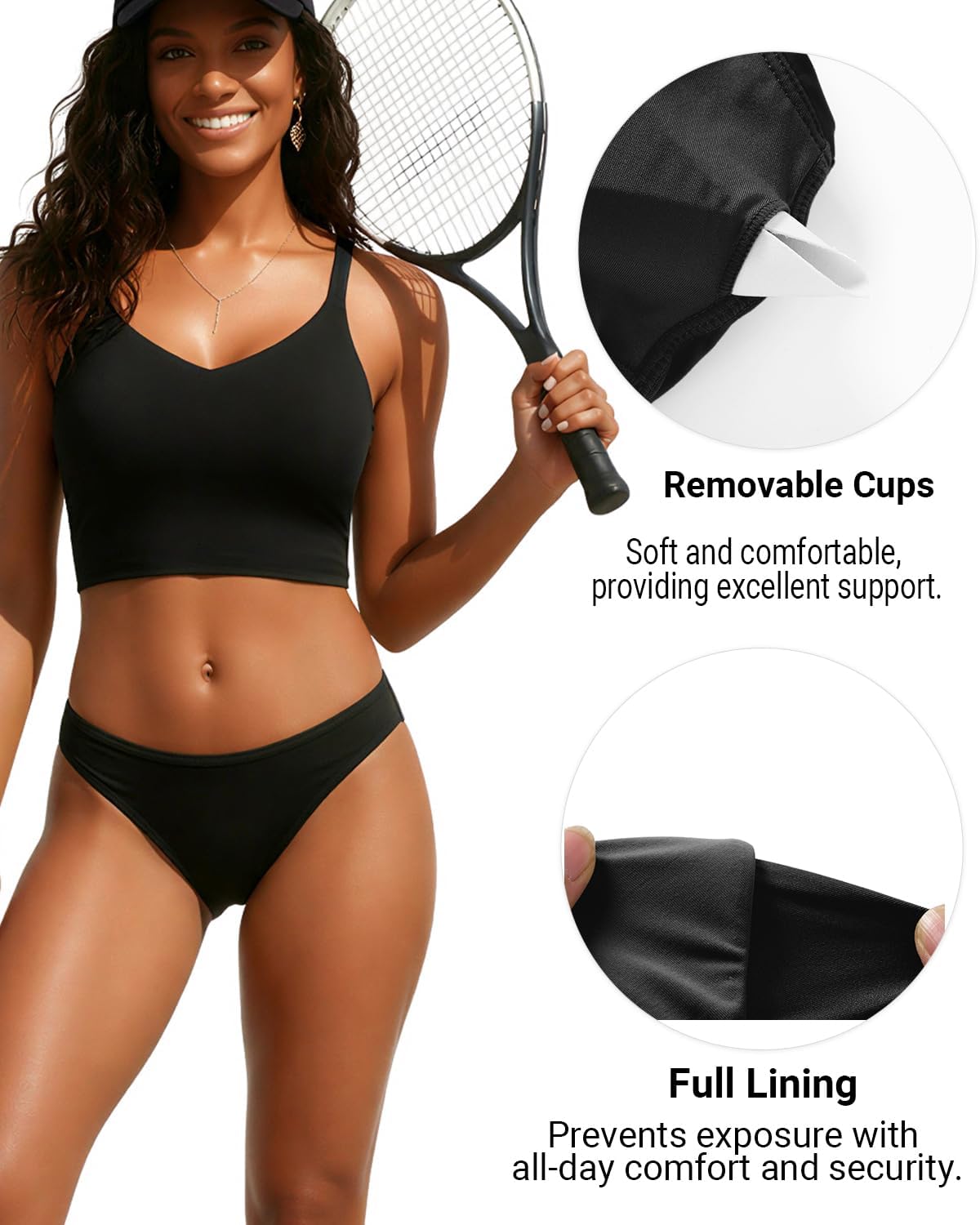 Aqua Eve Women's Sport Bra Swim Top - 2025 Crop Bikini Top Modest V Neck Bathing Suit - Image 5