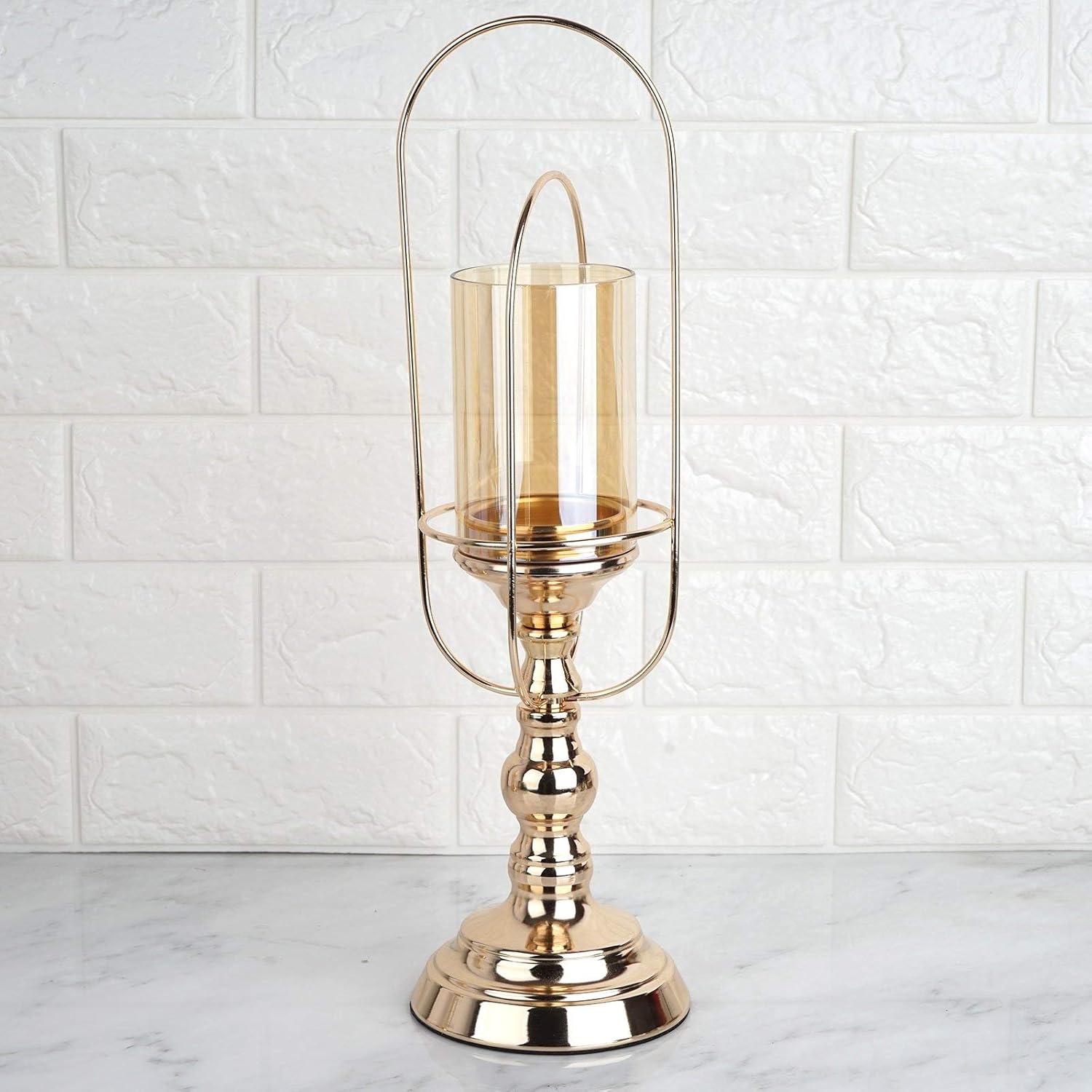 Wedding Venue Shop"Glass Hurricane Candle Holder - 17"" | Gold | 1 Pc." : Everything Else
