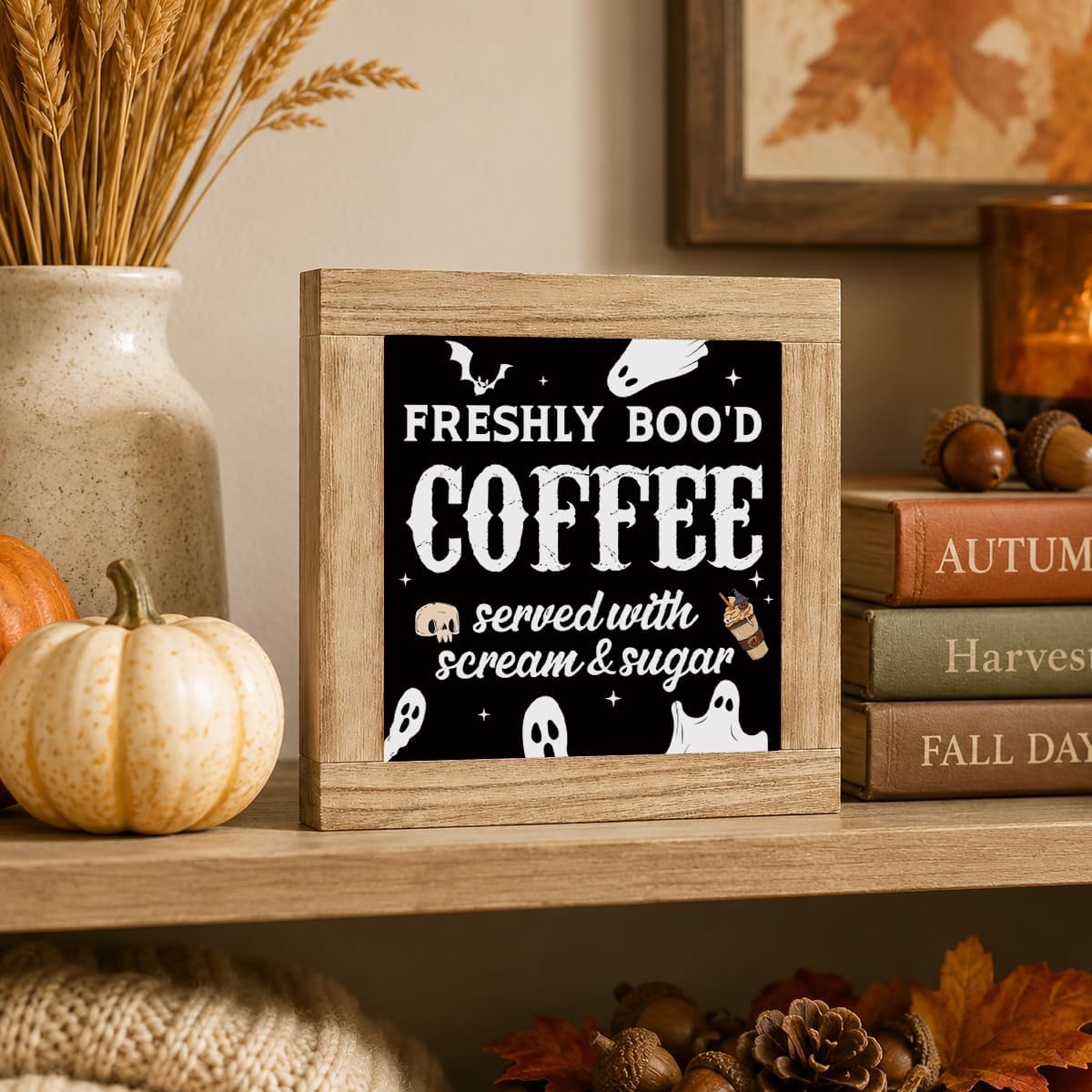 Halloween Coffee Bar Wood Plaque Sign, Freshly Boo'd Kitchen Shelf Decor image 5