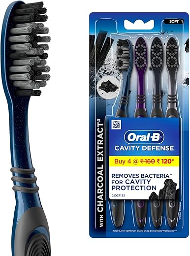 Oral B Cavity Defense 123 Black Manual Toothbrush for adults with charcoal extract- Medium (Pack of 4)