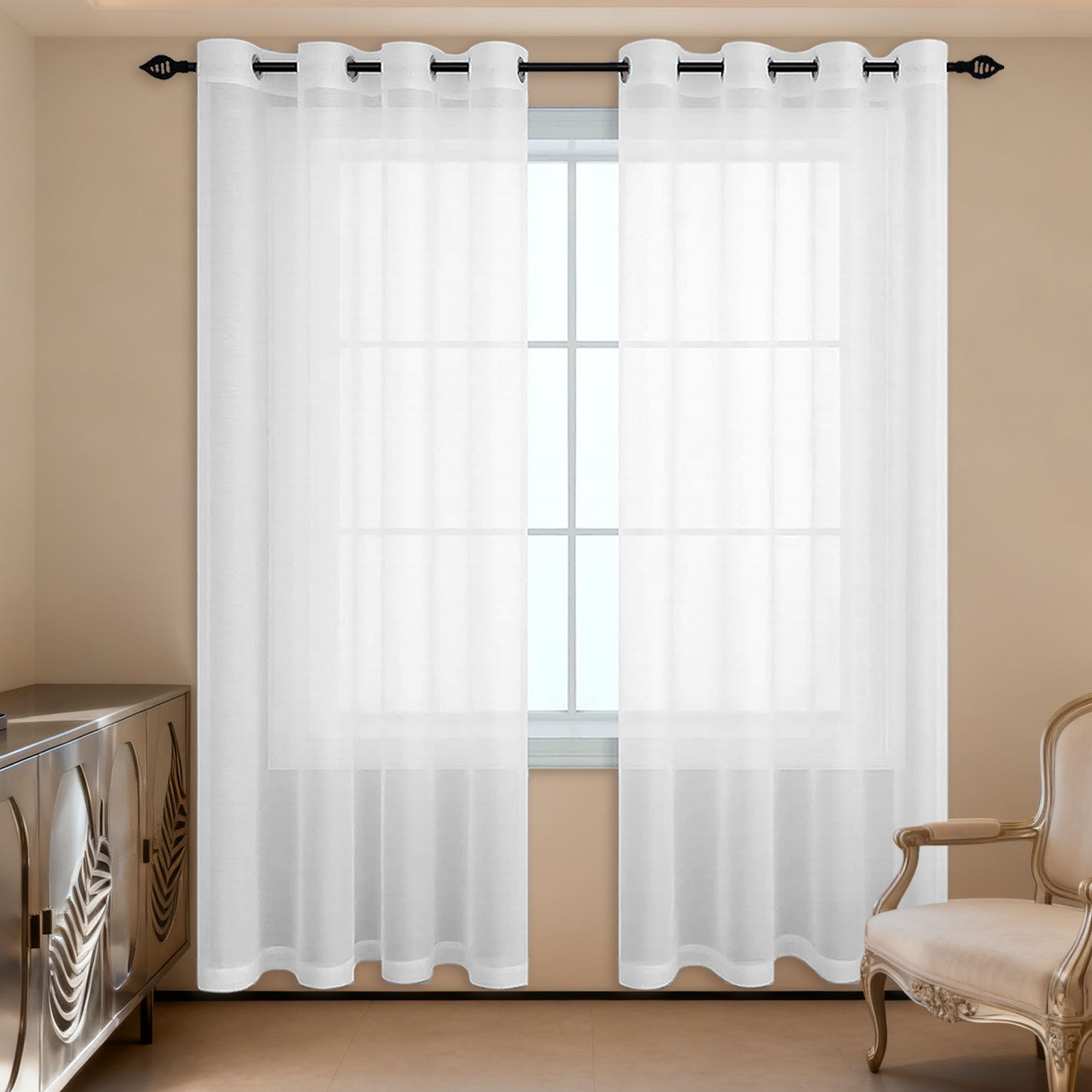 Voilage blanc 280x295 doux et esthétique pour filtrer la lumière du salon