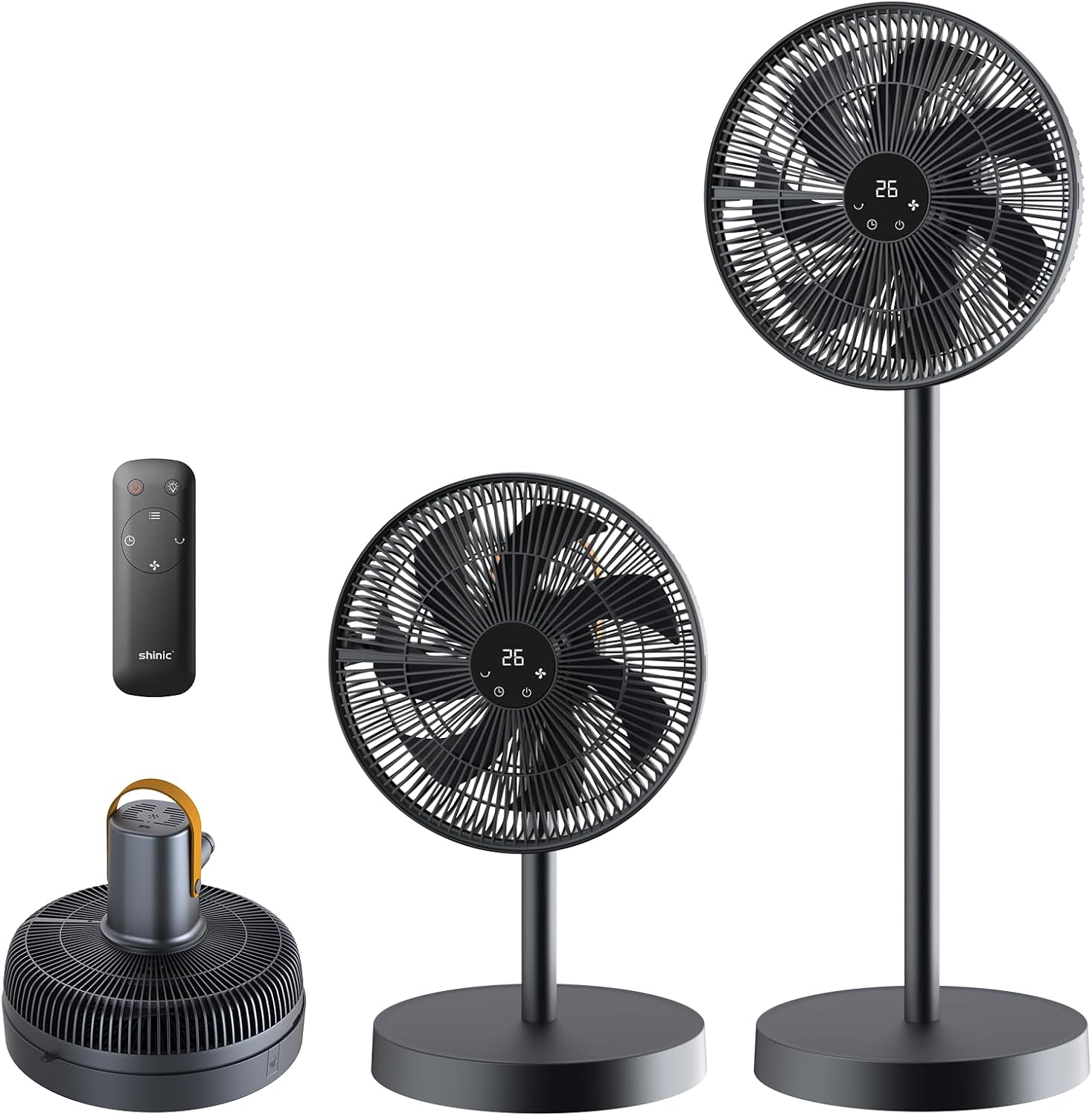 shinic 14" Pedestal Fan with Remote, Standing Oscillating Fan for Bedroom Office, Portable Foldable Tabletop Fan for Storage with 3 Speeds and Modes, 12H Timer, Adjustable Height, Touch Control
