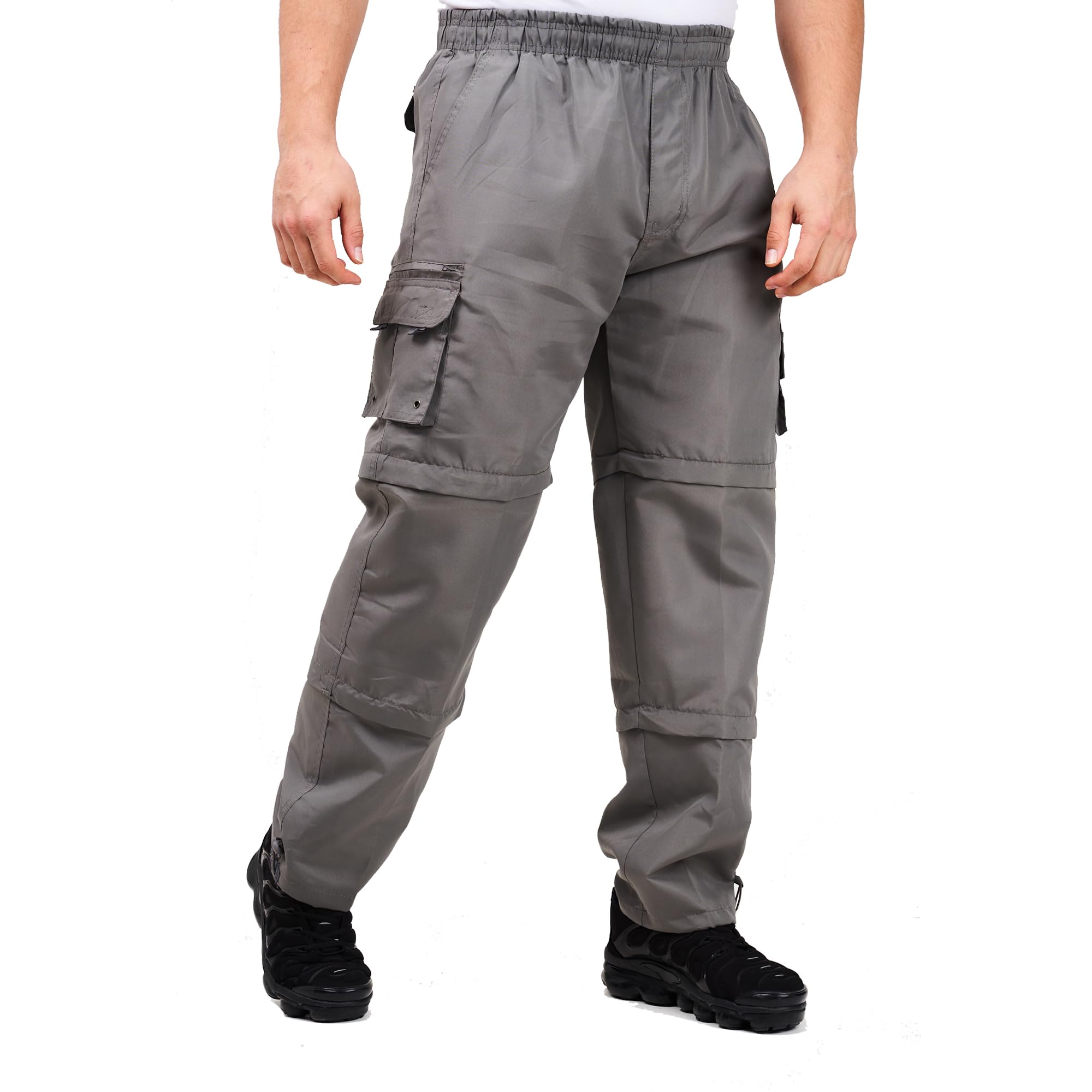 LABEL APPAREL Men's 3-in-1 Zip-Off Cargo Trousers – Convertible Combat Pants to 3/4 Shorts, Elasticated Waist Workwear Bottoms (M–3XL) Charcoal