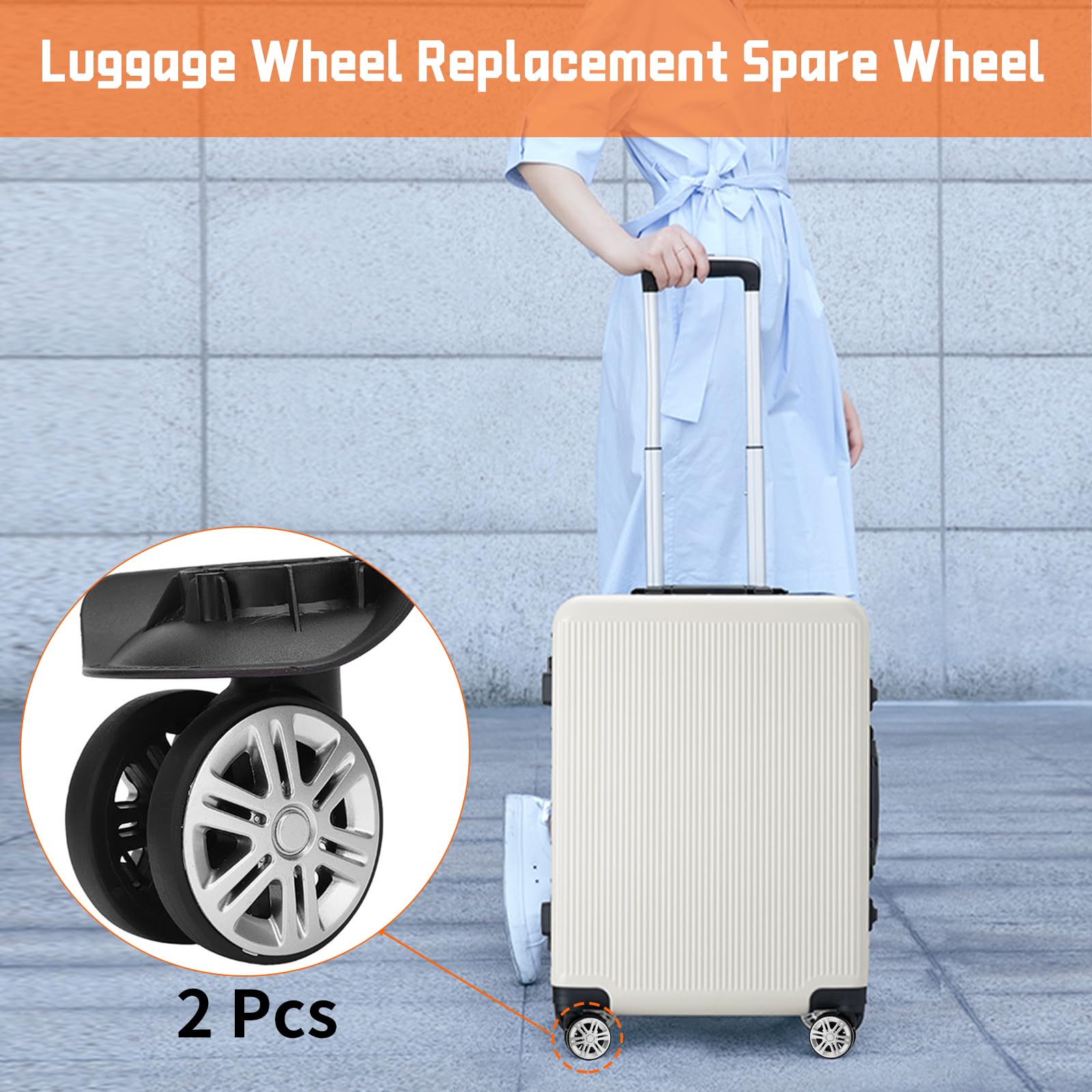 1 Paio Rotelle Valigie Rigide, Pezzi Ricambio Ruota Valigia Universali,Ruote Trolley Doppia Fila Girevoli,Riparazione Sostituzione Ruote Mute Custodia Viaggio,Rulli Carrello Bagagli Flessibili Rotanti