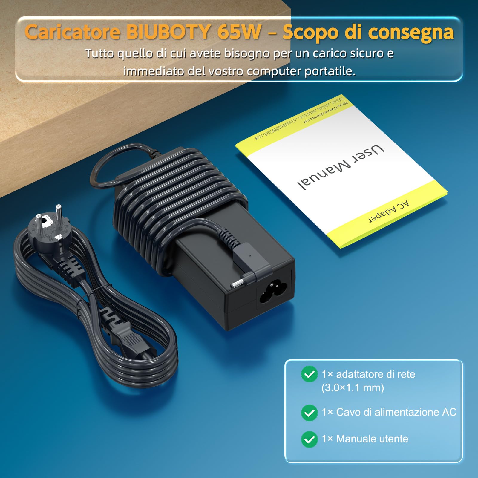 BIUBOTY Caricatore 65W laptop Compatible con Acer Aspire 1 3 5 Series A315 A515 A314 A317 A115/ Spin 1 3 5/ Swift 1 3/ A515-54 A515-55 A515-56 N20C5 N15Q8 N15Q9 N15Q10 N16P1 AC Adattatore 3.0 * 1.1mm