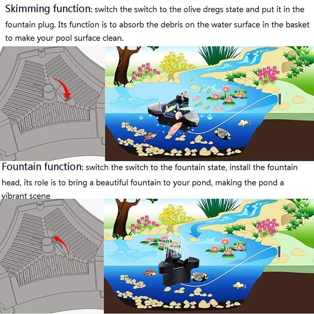 YUNYN Smaltitore di rifiuti per laghetti, Skimmer Galleggiante per laghetti, Robot Skimmer per Piscine con 3 modalità di Fontana, filtri per acquari, Spugna filtrante ed estrattore di superfici per