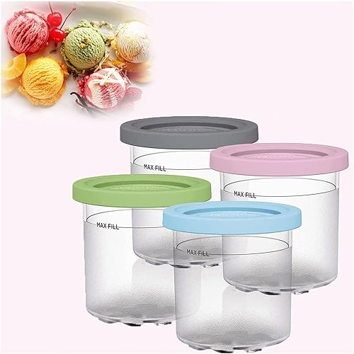 Creami Pints and Lids - 4 Pack, for Ninja Creami Cups,16 OZ Ice Cream Containers for Freezer Dishwasher Safe,Leak Proof for NC301 NC300 NC299AM