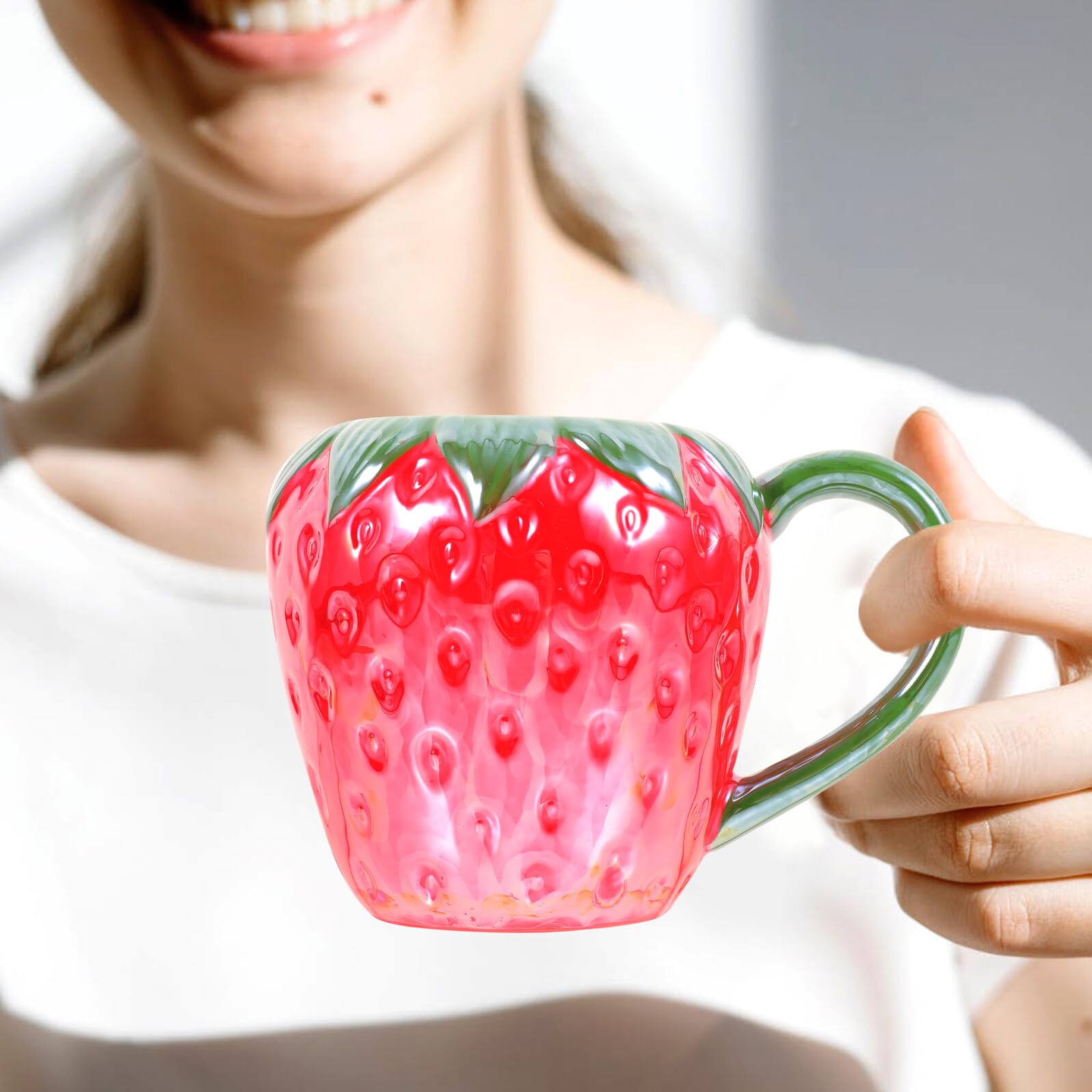 PRETYZOOM Taza de Cerámica Forma de Fresa para Cocina, Asa y Apta para Lavavajillas, Adecuado para Café y Bebidas Desayuno