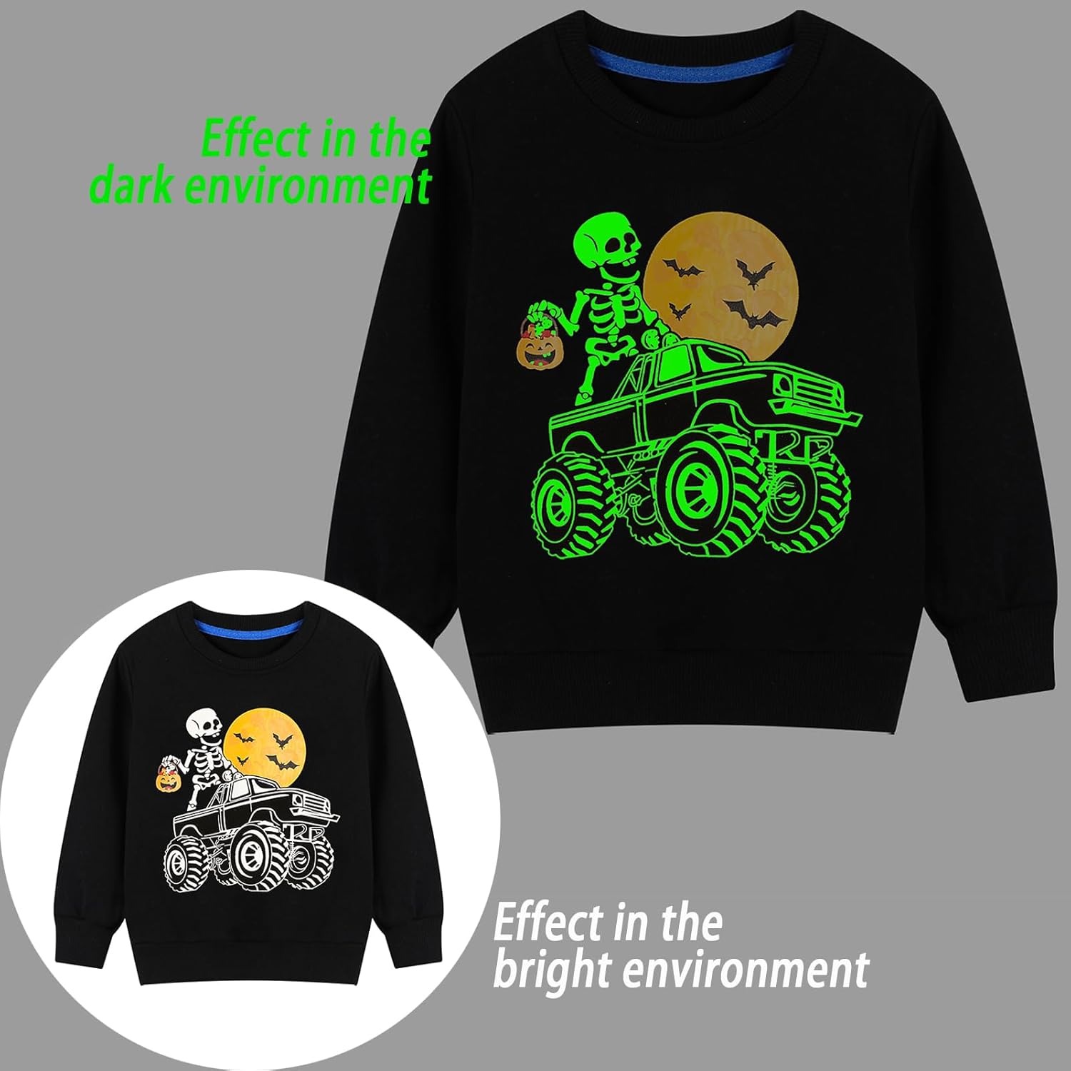 HILEELANG Boy Sweatshirts Halloween Christmas Novelty Glow in the Dark Crewneck Pullover Cotton Graphic Tops Sweater Shirts - Image 4