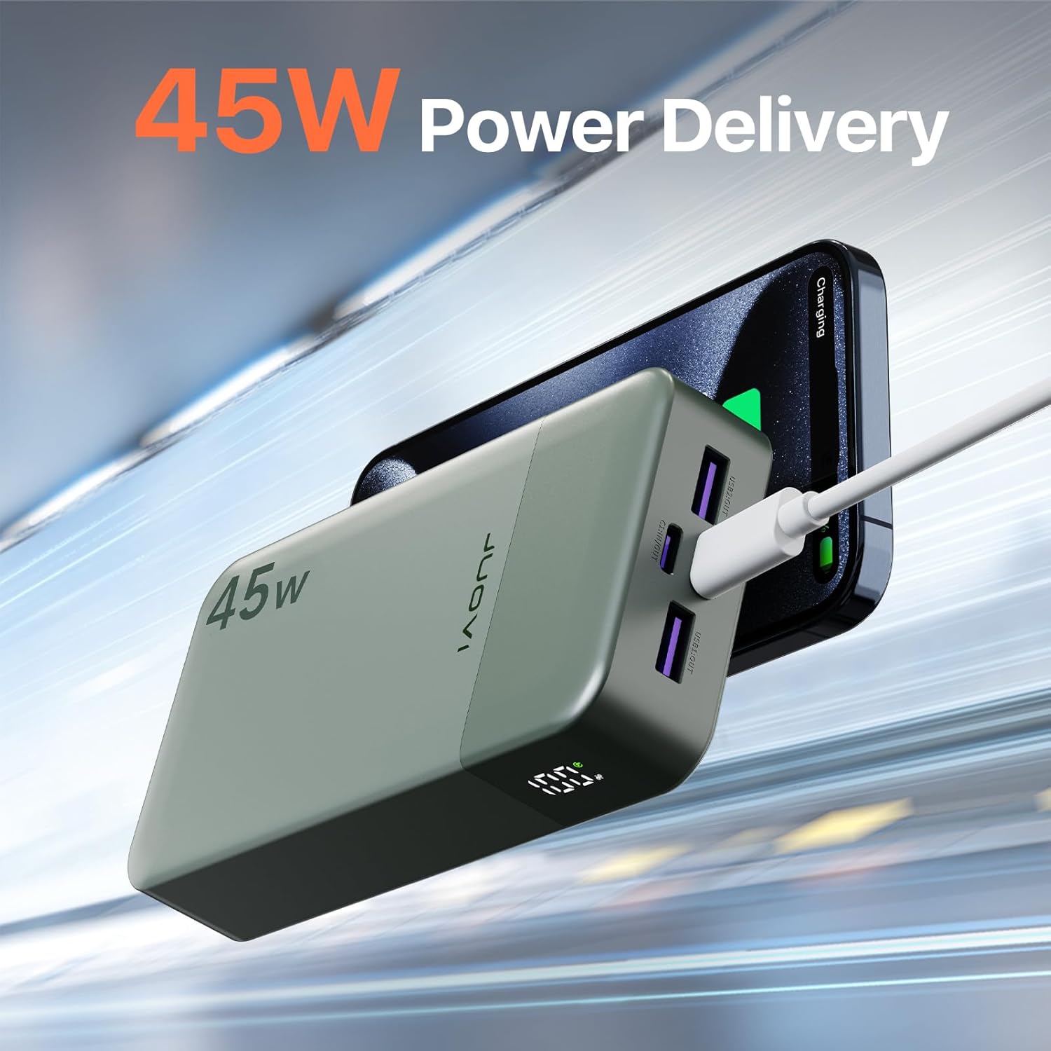 J2621 Portable Charger,20000mAh 45W Power Bank,PD 3.0 QC 4.0 Fast Charging Battery Pack,with LED Display,2 USB-C, 2 USB-A for iPhone 16 15 14 13,Tablet,Galaxy,iPad,Samsung S24 S23,Google