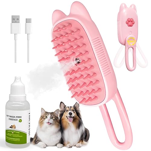 Spritz Defur Comb 3 en 1 Cepillo de vapor recargable para mascotas para gatos y perros de pelo largo y corto, antiestático, desprendimiento,