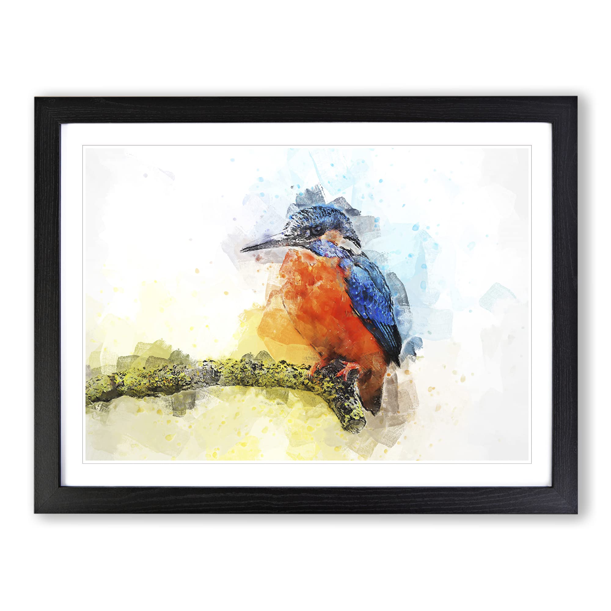 Kingfisher On A Branch In Abstract Modern Art Framed Wall Art Print