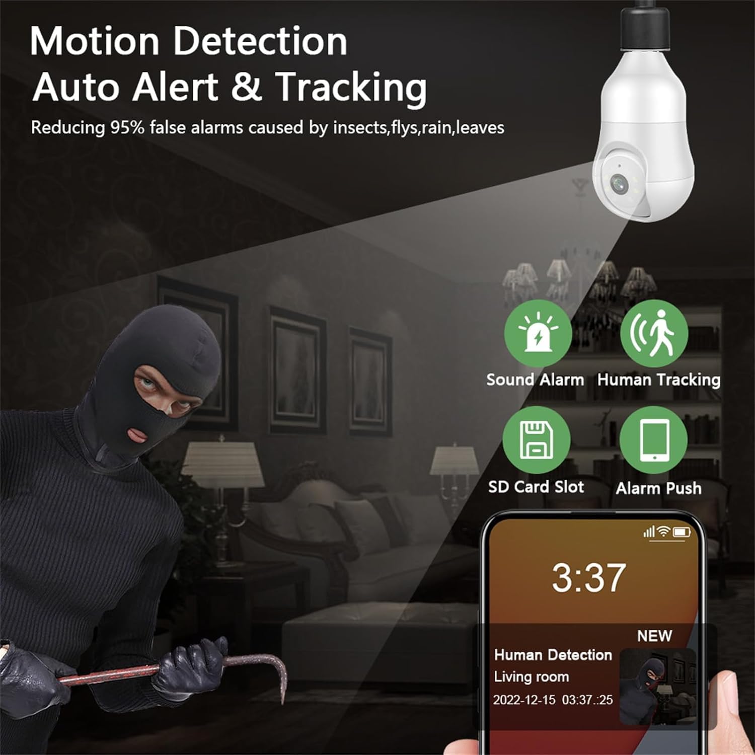 Cámaras De Seguridad, Cámara De Bombilla WiFi E27 De 4mp 5g Zoom 5X Ai Seguimiento Automático Humano Seguridad Interior CCTV Vigilancia Ptz Cámara IP, No SD Card