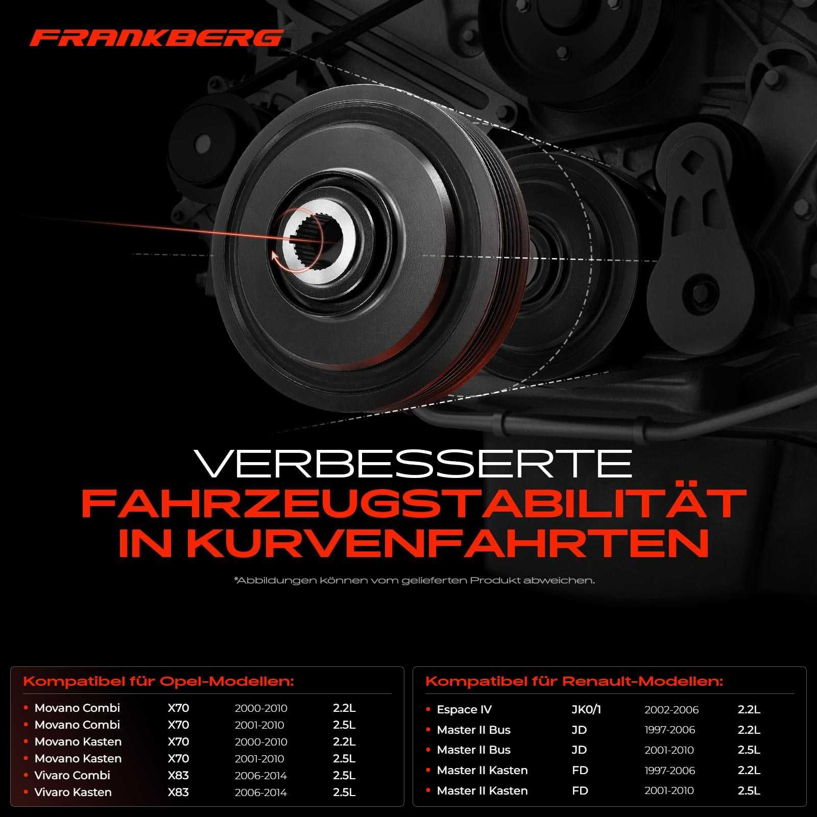 Frankberg Riemenscheibe Kurbelwelle Diesel Kompatibel mit Movano Combi X70 2000-2010 Vivaro A Pritsche/Fahrgestell X83 2006-2014 Espace IV JK0/1 2002-2006 Replace# 93196089