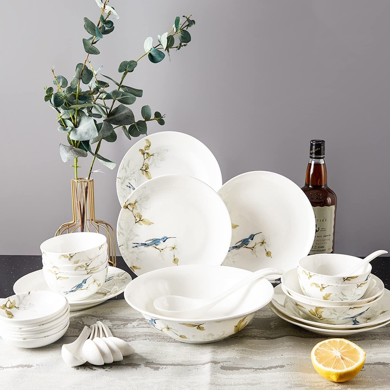 H3TF5J Ceramiczny zestaw talerzy obiadowych, 28-częściowy zestaw stołowych, nietopcy i łatwych do czyszczenia płyt obiadowych, zastawa stołowa w kuchni domowej, oszklone zastawa stołowa z wysokim