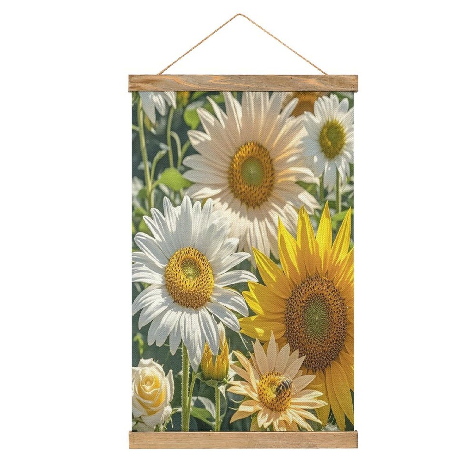 FekiLoot Sunflowers Daisy Rose Flowers Wall Art Poster Hanger Frame Linen Wall Art Decor Vintage Hanging Poster Hanging Wall Decor Rustic Retro Wall Art Print for Living Room Decor 20.4 X 13.1Inches