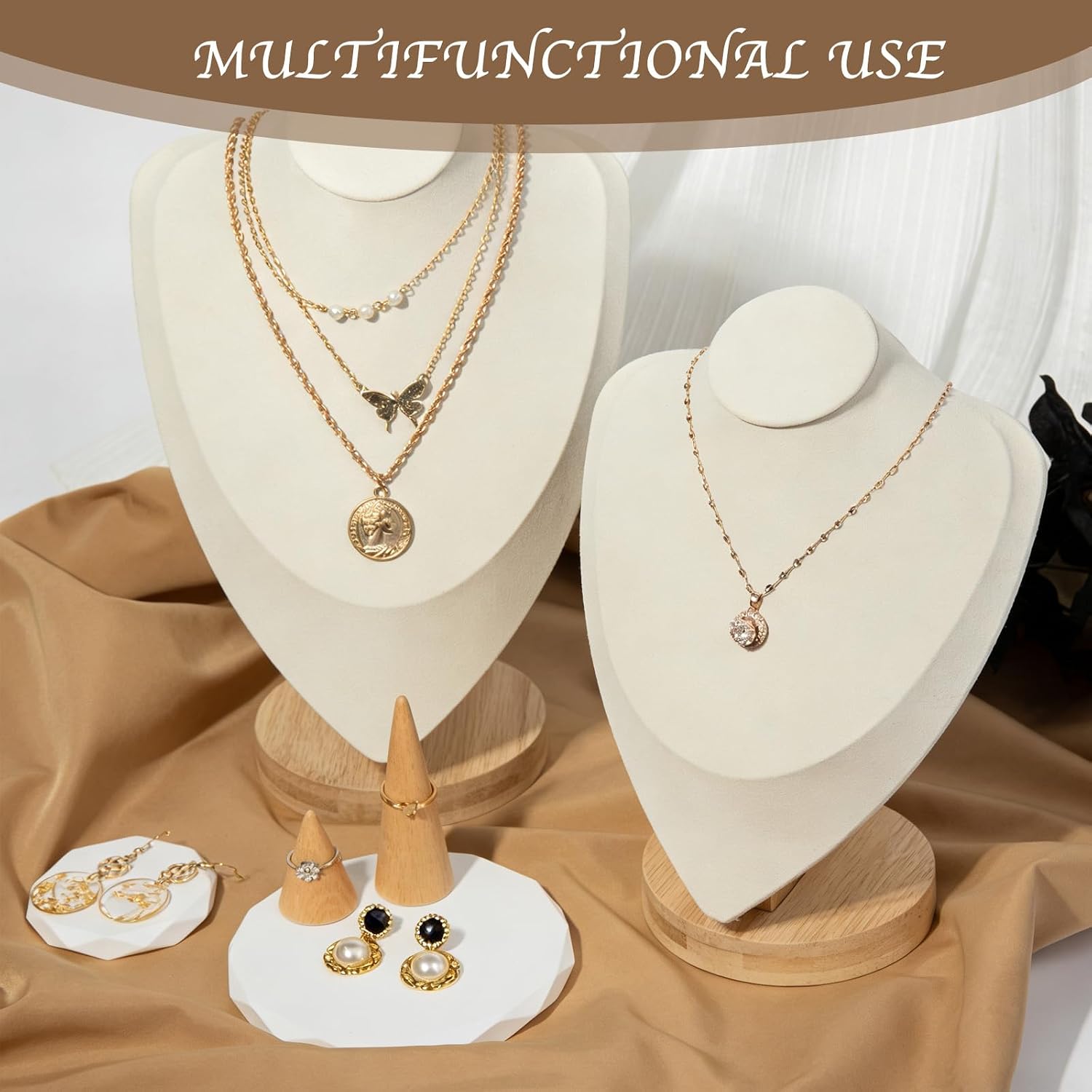 3 Pcs Beige Necklace Display Stand Necklace Display for Vendors 3D Necklace Stand Necklace Display Bust For the Necklace Trade Show