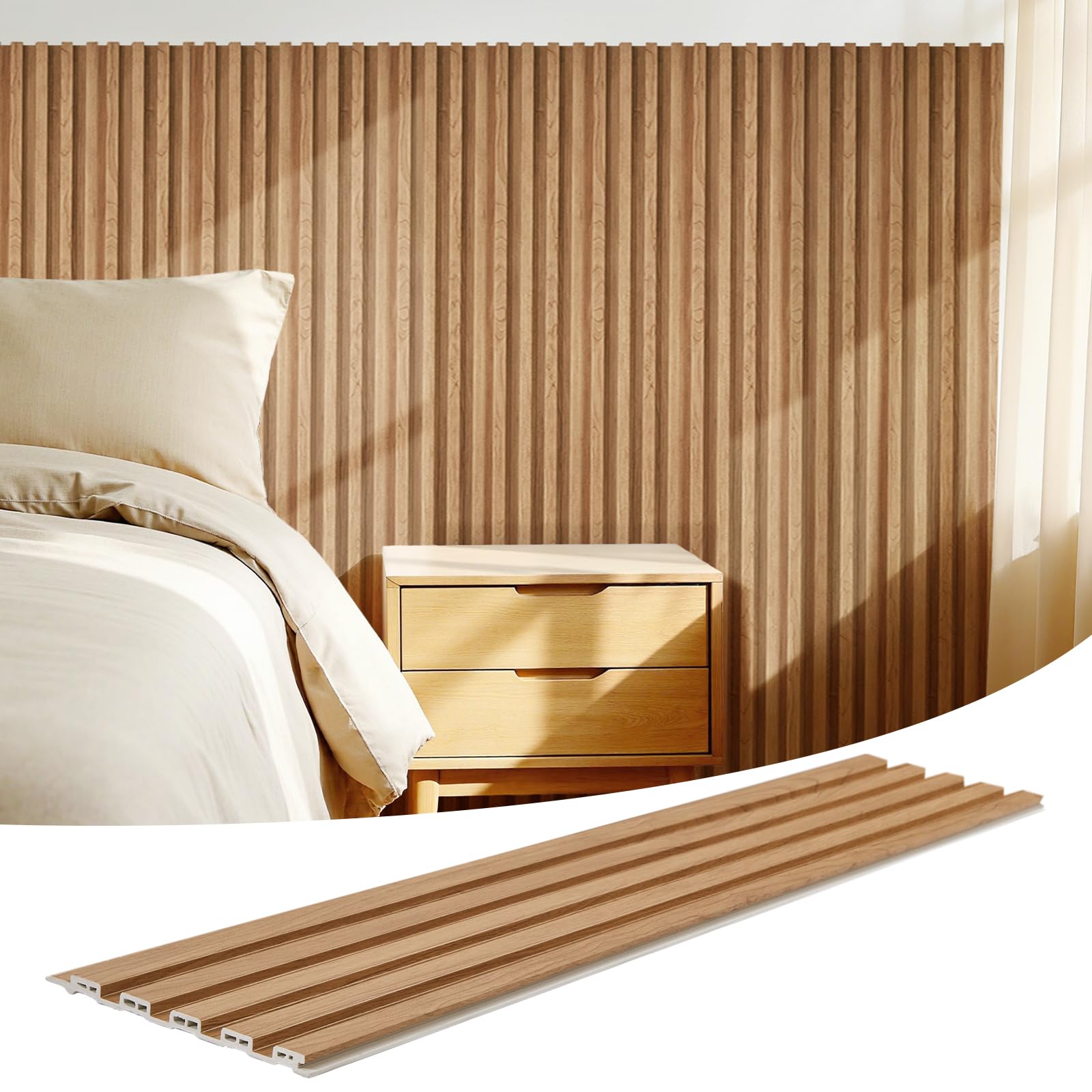 wpc slat wall panels 16 pack 48" x 6", waterproof fluted wall paneling, accent 3d wall panel for wall decor, bathroom, bedroom, office - low grille elm (cover approx.32 sq.ft)