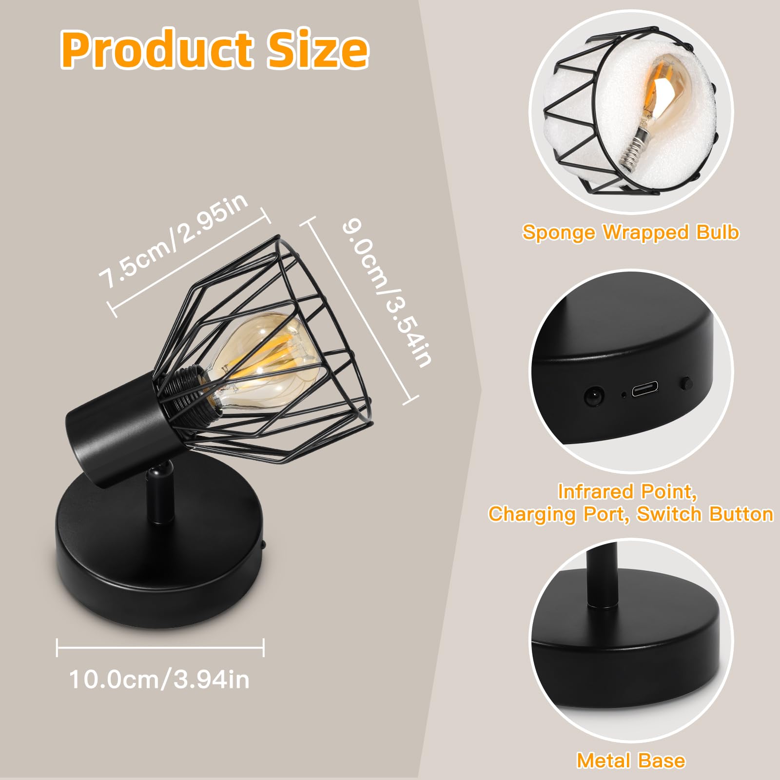 Aplique de Pared Interior a Pilas, Lampara de Pared LED Sin Cables, Apliques Dormitorio con Luz Regulable Bombilla con 3 Temperaturas de Color, Mando para Salón, Pasillo-2 Piezas