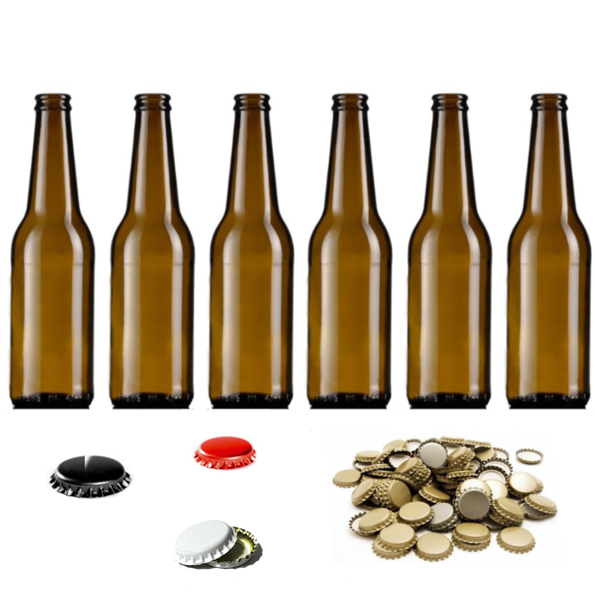 Lot de 30 bouteilles de bière en verre vide 330 ml avec bouchons couronne 26 mm LONGNECK en verre de couleur abra avec bouchon Couronne 26 mm - Kit pour faire de la bière artisanale