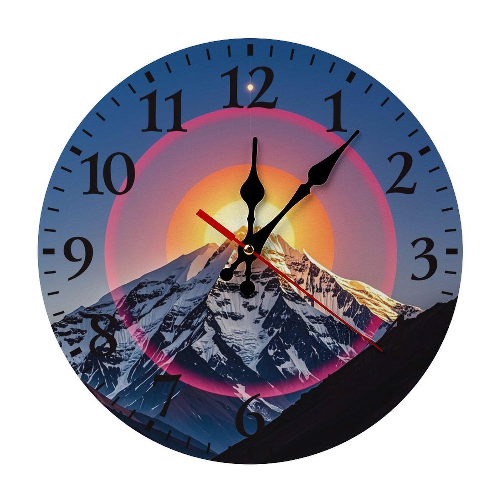 QMNLKH The Sun Wall Clock for Home, Battery Operated Clock for Hotel, Round Wall Clock with Arabic Numerals Black, Easy to Read, Non-Ticking Clocks for Living Room 30 * 30cm