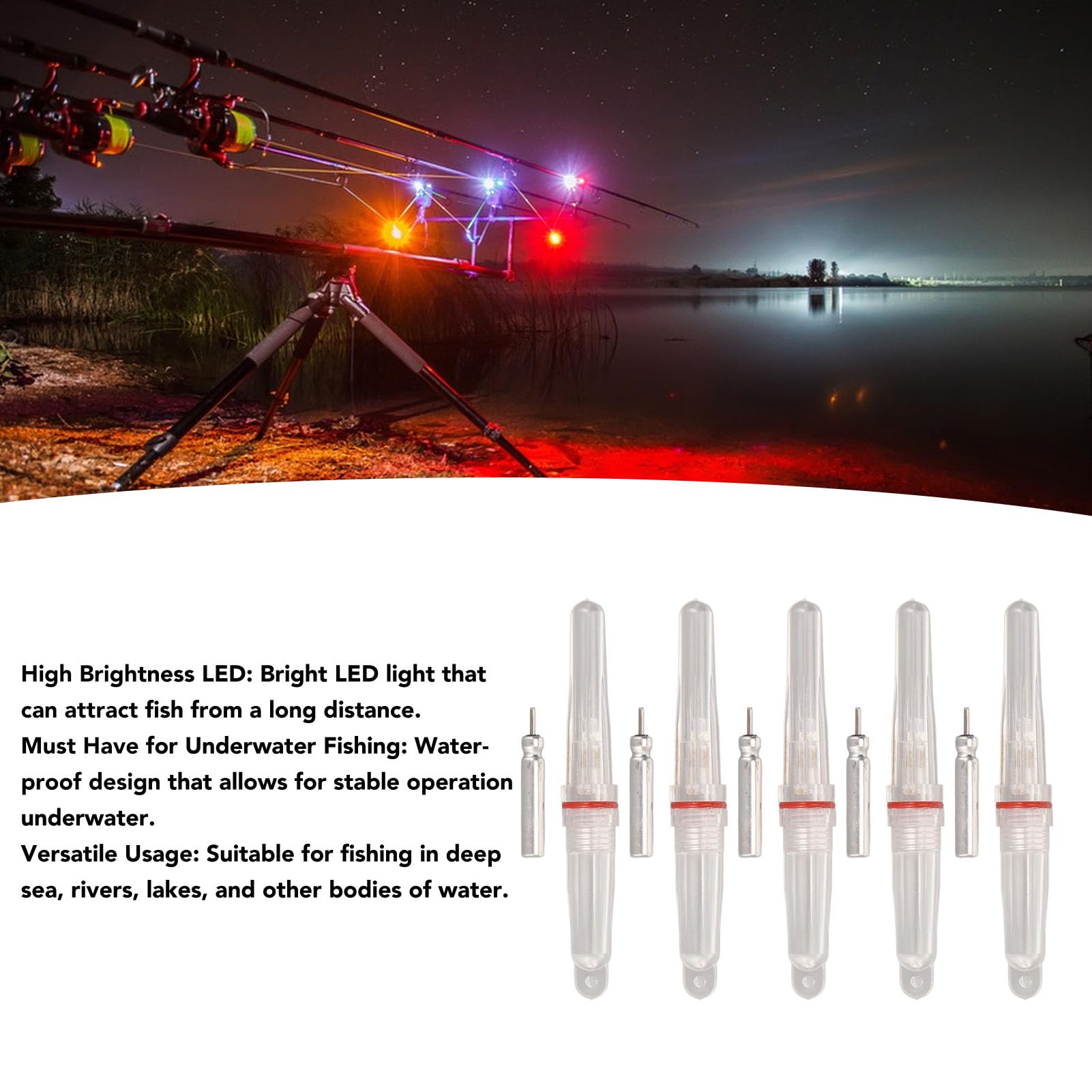 QANYEGN LED Fishing Lure Light, Fishing LED Underwater Light, 5PCS Deep Drop Underwater Fishing Light LED Reusable Fishing Accessory for Fishing (Steady On Red)