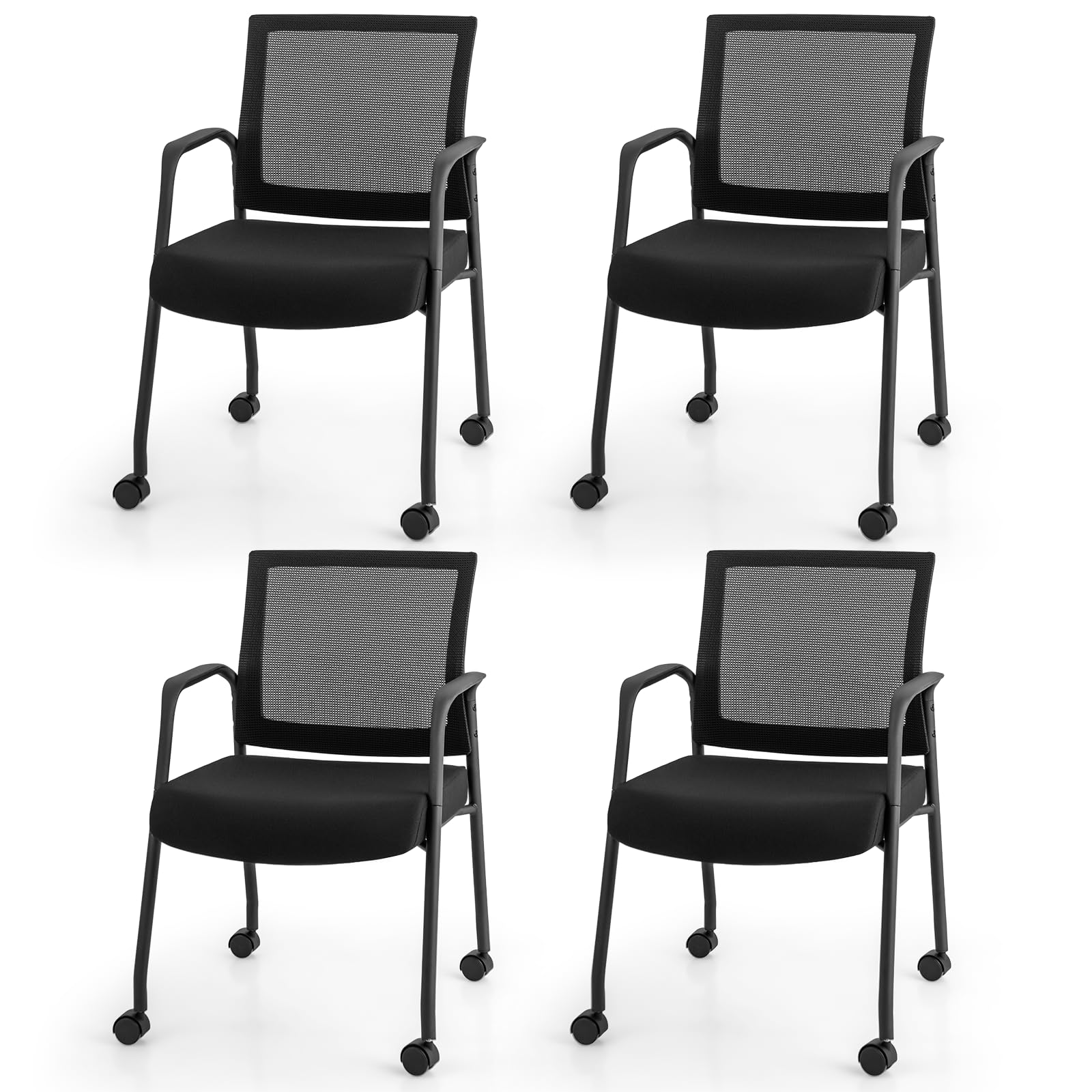 CASART 2/4/6PCS Conference Chairs, Metal Base Reception Chairs with Mesh Backrest & Padded Seat, Ergonomic Office Chairs Guest Chairs for Waiting Room Meeting Room Office (with Wheels, 2)
