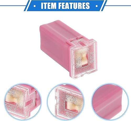 Miniatura 4 de 6 fusibles estándar en forma de caja de 30 amperios, universales para camionetas, automóviles, SUV, plástico duradero, metal, color rosa