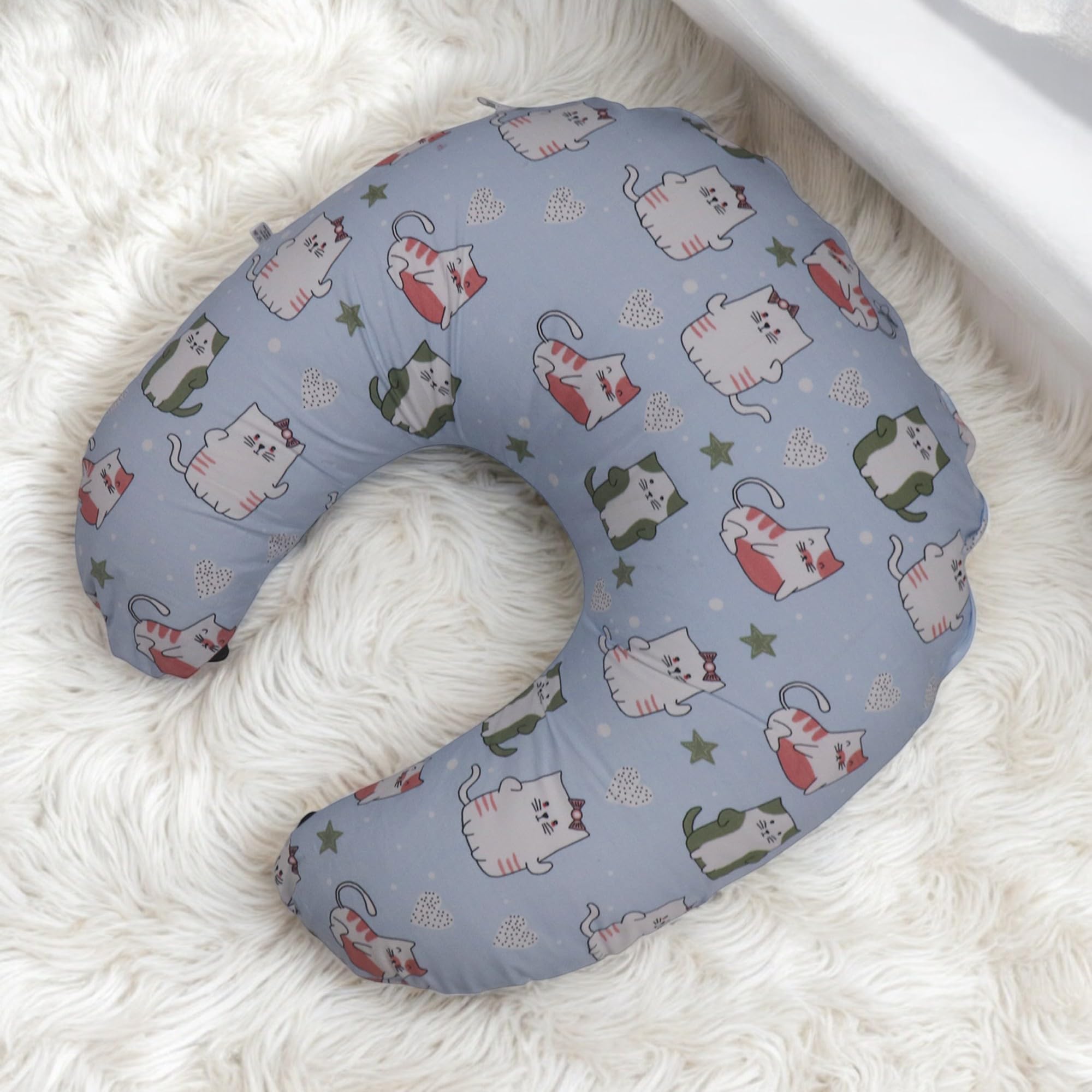 Kradyl Kroft 5in1 Baby Feeding Pillow with 100% Cotton Removable Cover | Breastfeeding Pillow | Nursing Pillow with Belt and Hoop (Kitty Love) 3