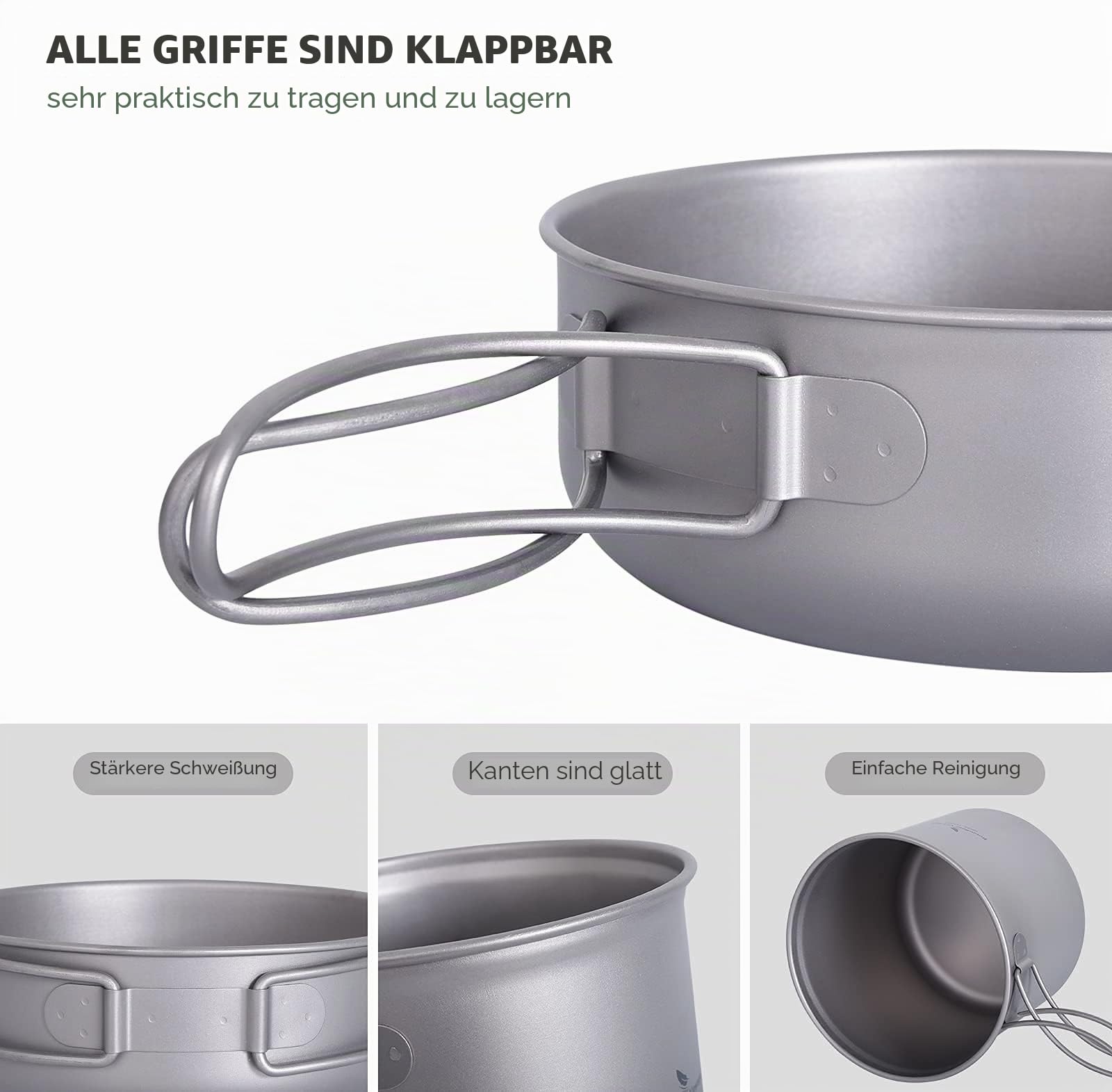 iBasingo Camping Topf & Pfannen Set Titan Kochgeschirr Set mit Klappgriff Outdoor Leichte Küche Kochutensilien Wandern Tragbare Schüssel Tasse Küchenutensilien Reise Picknick Geschirr