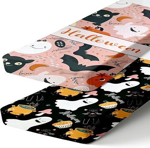 Miniatura 9 de Sábanas ajustadas personalizadas para cuna, 2 piezas, sábana blanca de Halloween con nombre de bebé, sábana de colchón para bebé, regalos de