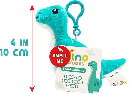 Miniatura 3 de Scentco Dino Dudes Backpack Buddies - Clips de Dinosaurio de Peluche Perfumados Gourmet Patentados - Brontosaurio (Frambuesa) - Relleno de Media