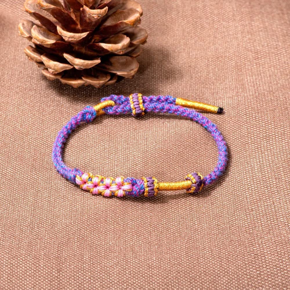 Bracelet Noeud Fleur De Pêcher Rose Réglable Pour Petite Fille - Cadeau Symbolique - 12-22 Cm