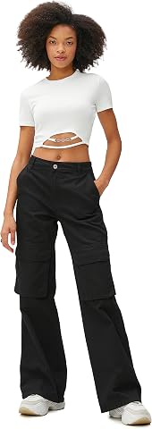 Crop Tshirt Kısa Kollu Bisiklet Yaka Metal Aksesuarlı