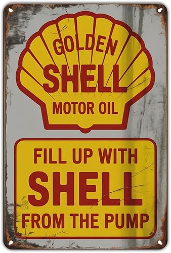 Letrero de lata de aceite de motor con carcasa dorada, letrero de metal vintage de gas y aceite, decoración estética de habitación para el hogar,