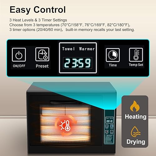 Miniatura 6 de YOTAN Calentador de toallas, calentador de toallas de gran capacidad de 25 litros para montaje en pared o encimera para baño, temperatura ajustable