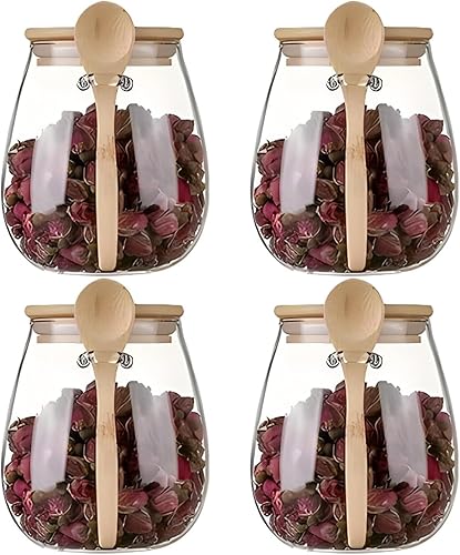 Miniatura 13 de Recipiente de almacenamiento hermético de vidrio con tapa de bambú Juego de 2, boca ancha, a prueba de fugas, con una cuchara, se puede utilizar