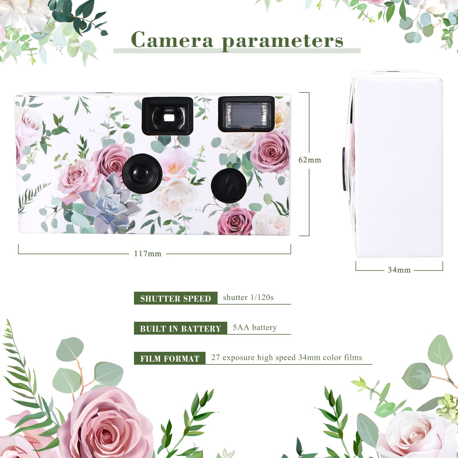 Zhengmy Lot de 4 appareils photo jetables pour mariage, film couleur vive