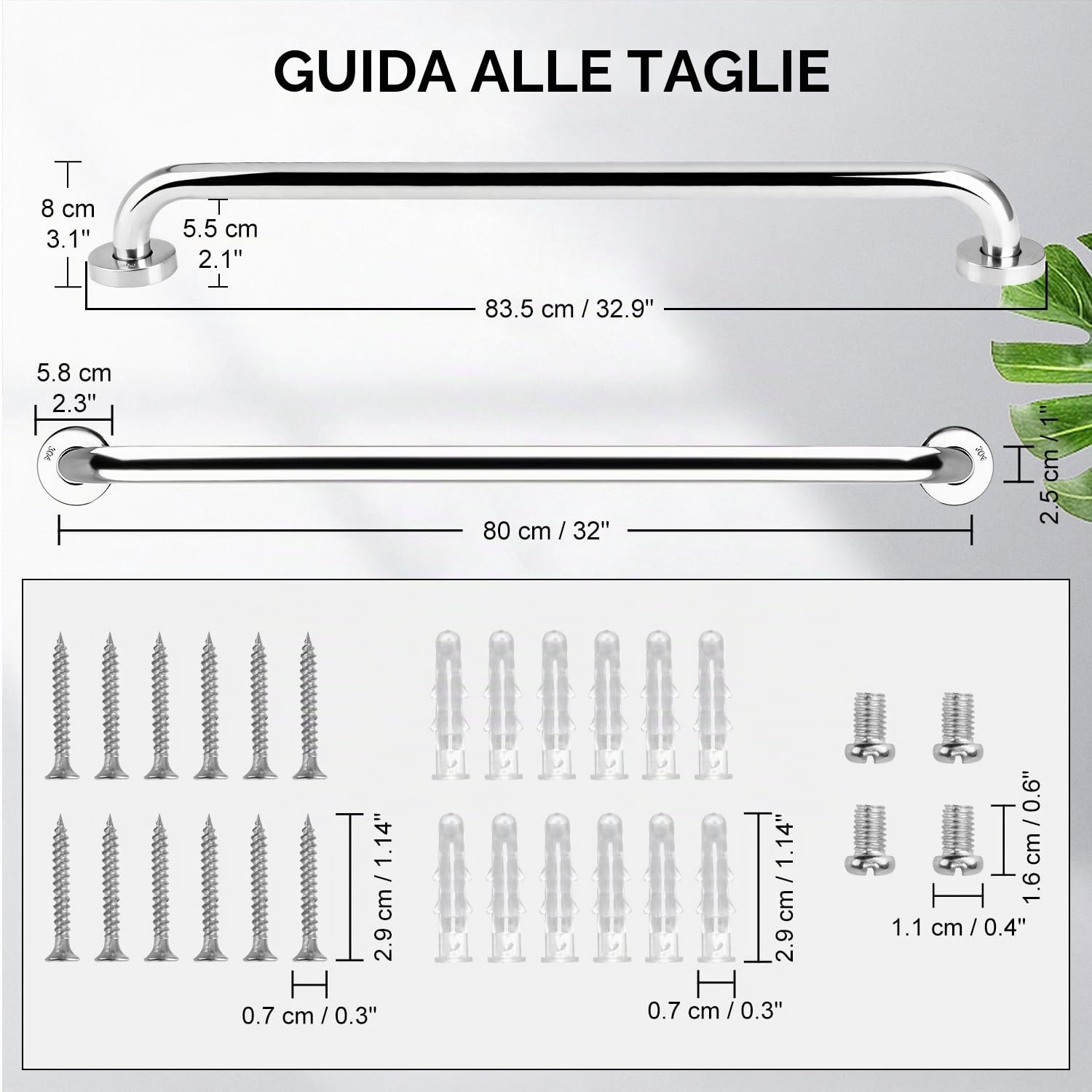 supregear Maniglione per Bagno 2-Pack, 80 cm Maniglione di Sicurezza in Acciaio Inox 304 per Equilibrio in Cromo per Vasca da Bagno Gabinetto Cucina Camera da letto, Vite Nascosta Montaggio a Parete