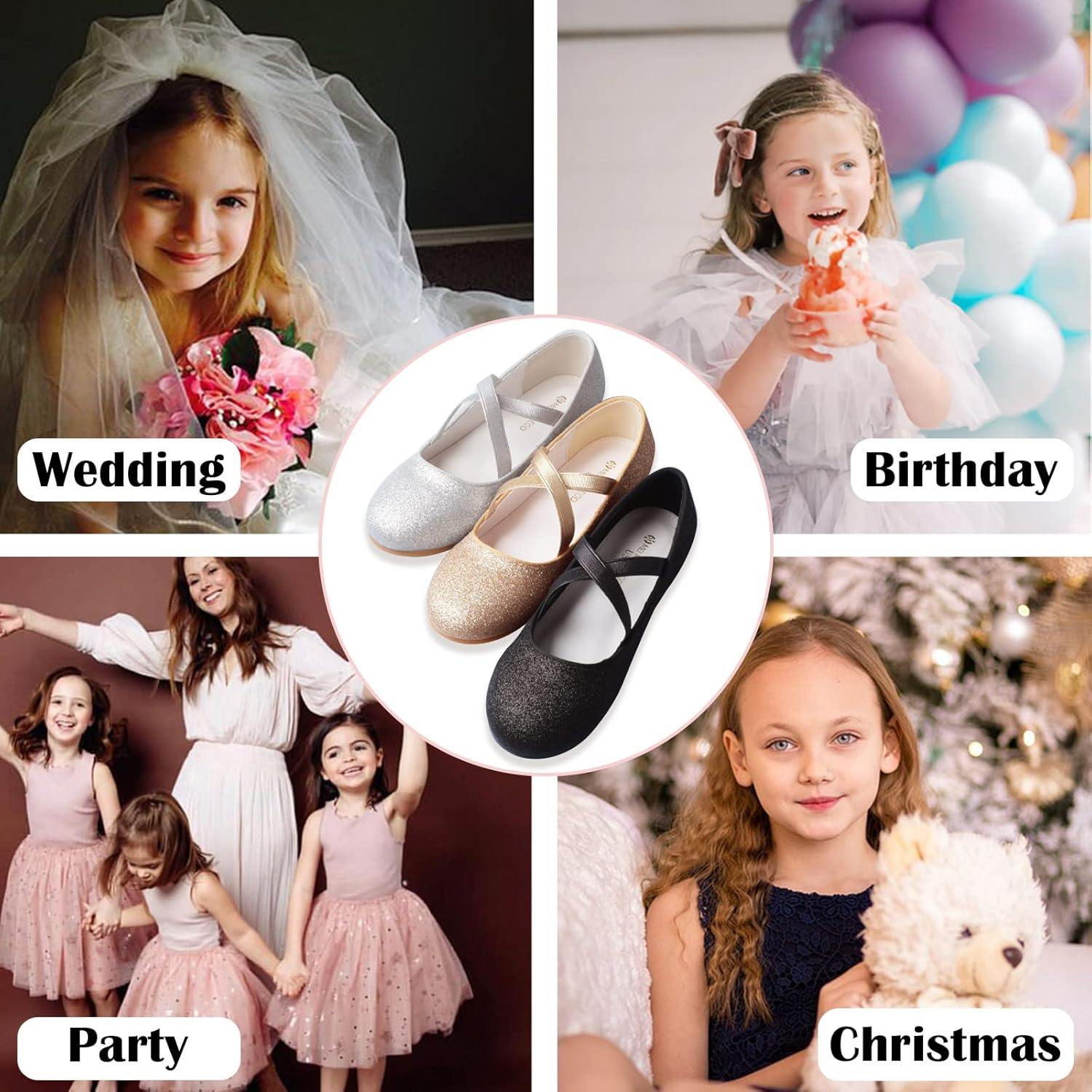 Girls Dress Shoes Princess Ballet Flats Low Heel Mary Jane Glitter Shoes with Elastic Strap for Toddler Little Big Kids - Image 7