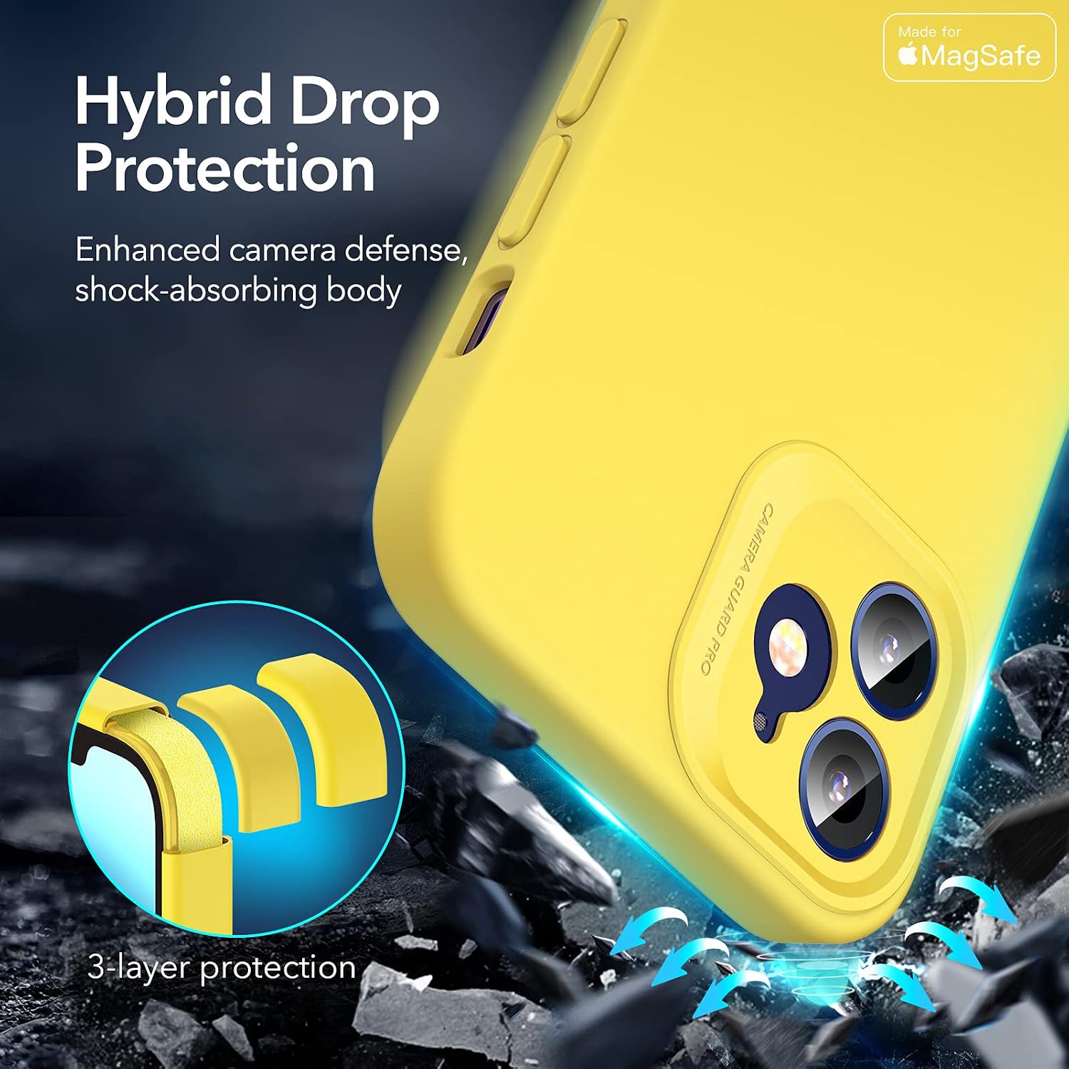 ESR Cloud Soft Case with MagSafe Compatible with iPhone 12 Case (2021) (6.1-Inch), Made for MagSafe Certified Liquid Silicone Hybrid Case with Camera Guard Pro, Bright Yellow