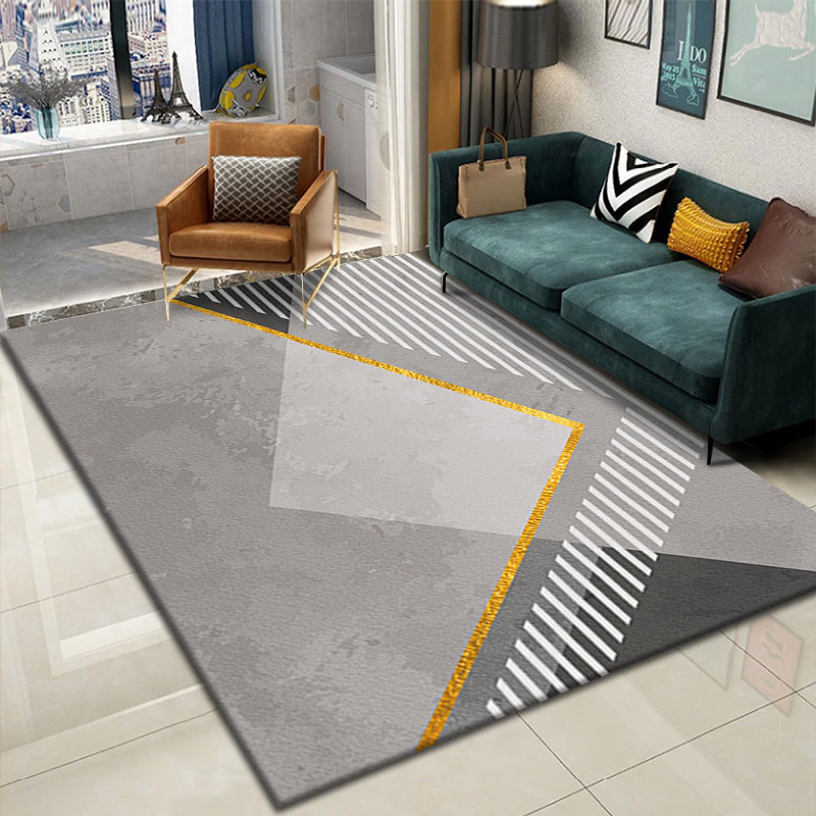 Tapis entrée rayures blanches grises lavable pour éliminer les saletés du couloir